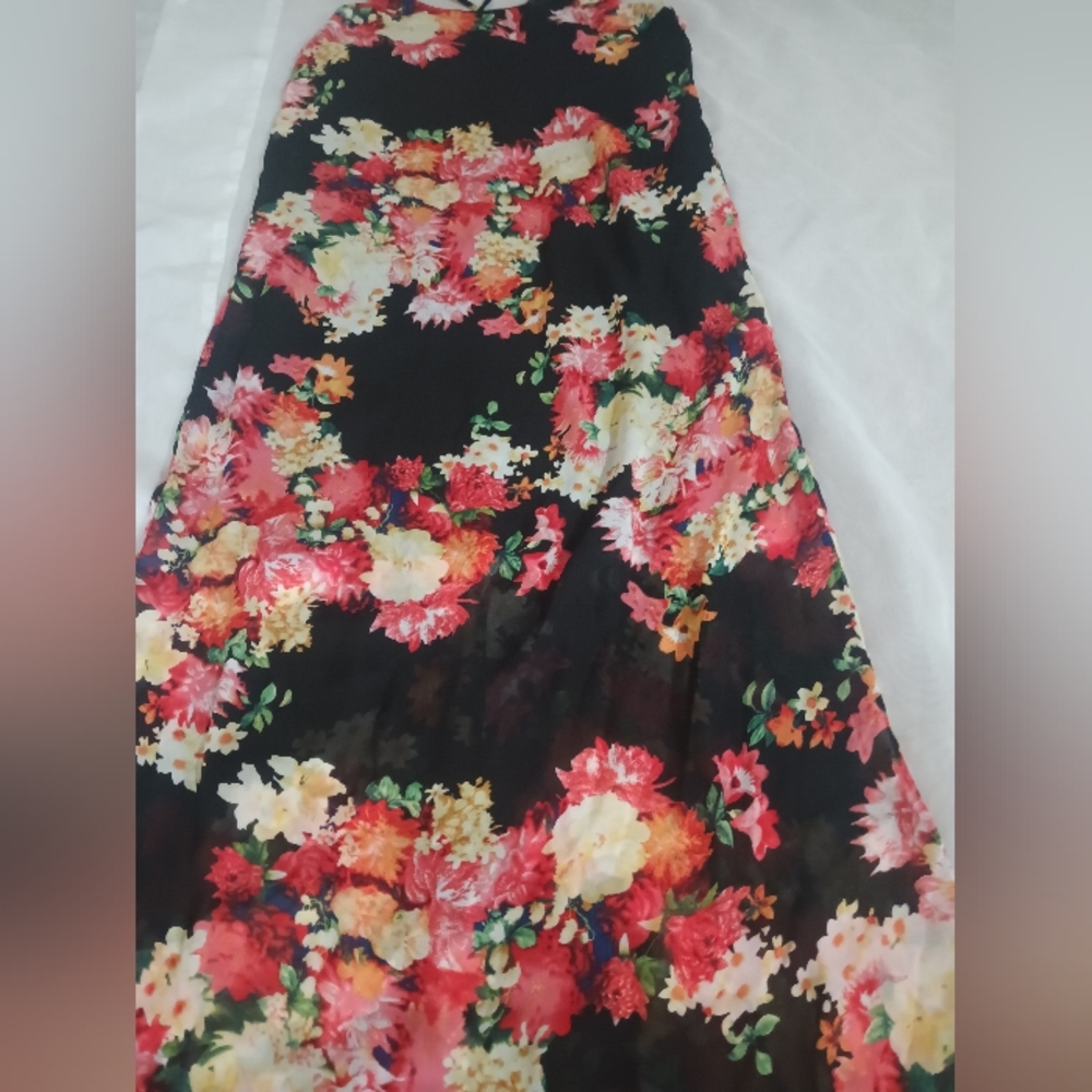 Floral Maxi Dress- Black with Pink & Cream Flowers